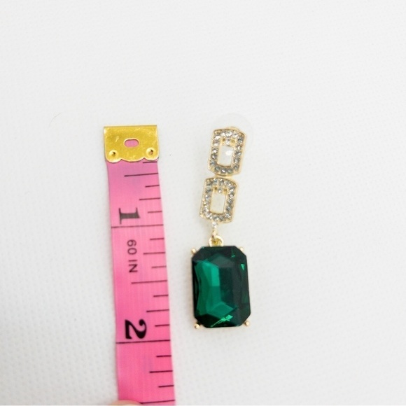 Art Deco Style Faux Emerald and Rhinestone Drop Earrings - Picture 9 of 9